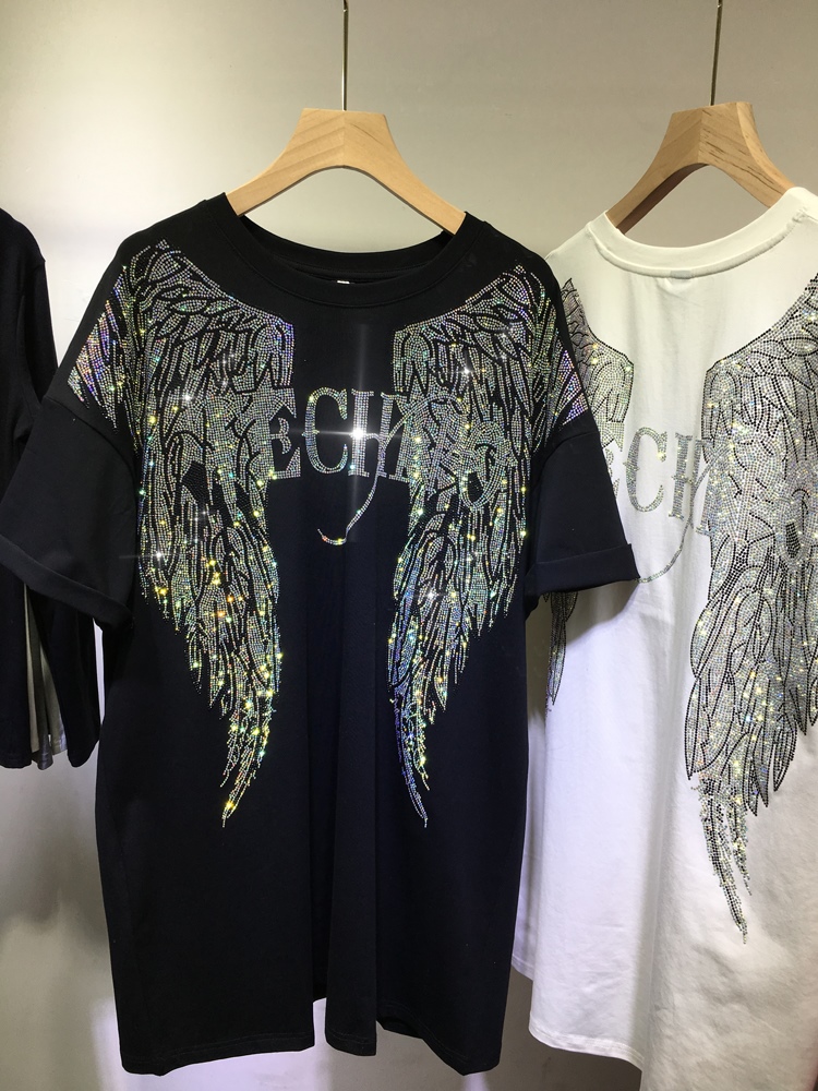 Streetwear Clothing Brands - L-4XL Oversize Rhinestone Angel Wings Harley